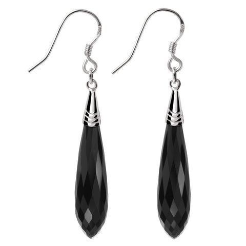 Long Pear Drop Black Agate and Sterling Silver Drop Earrings - Franki Baker Jewellery
