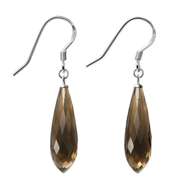 Long Pear Drop Brown Smoky Quartz Sterling Silver Earrings - Franki Baker Jewellery