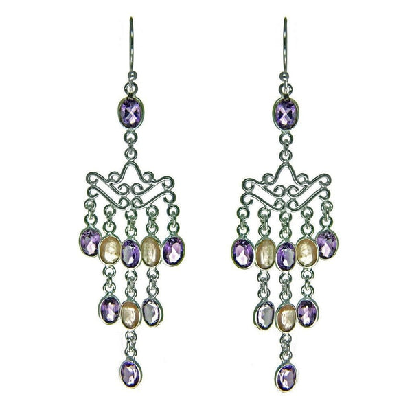 Long Rose Quartz Amethyst and Silver Chandelier Drop Earrings - Franki Baker Jewellery