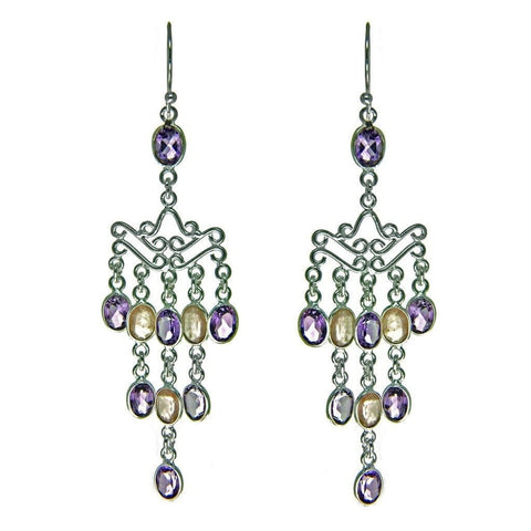 Long Rose Quartz Amethyst and Silver Chandelier Drop Earrings - Franki Baker Jewellery