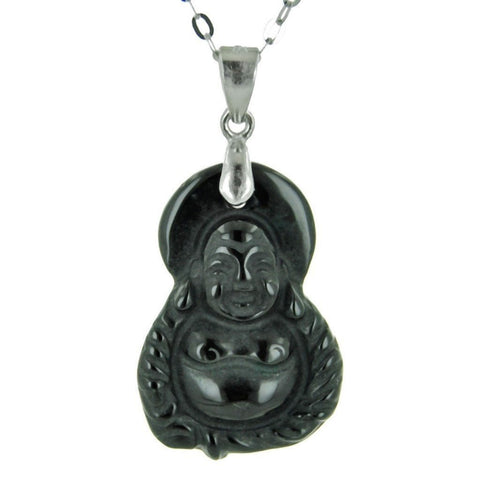 Lucky Hand Carved Black Onyx Buddha on Sterling Silver Chain - Franki Baker Jewellery