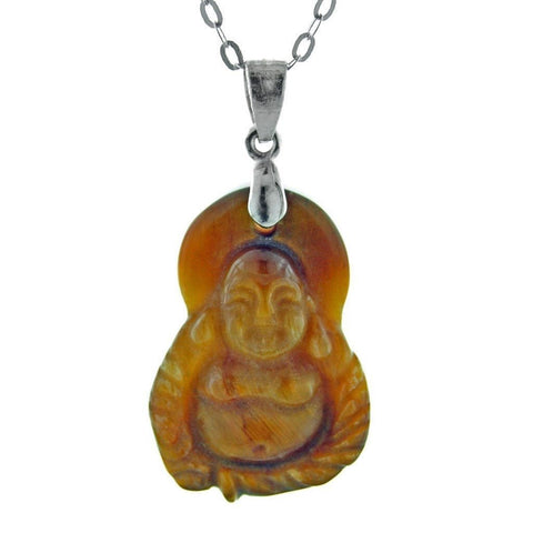 Lucky Hand Carved Tiger's Eye Buddha on Sterling Silver Chain - Franki Baker Jewellery