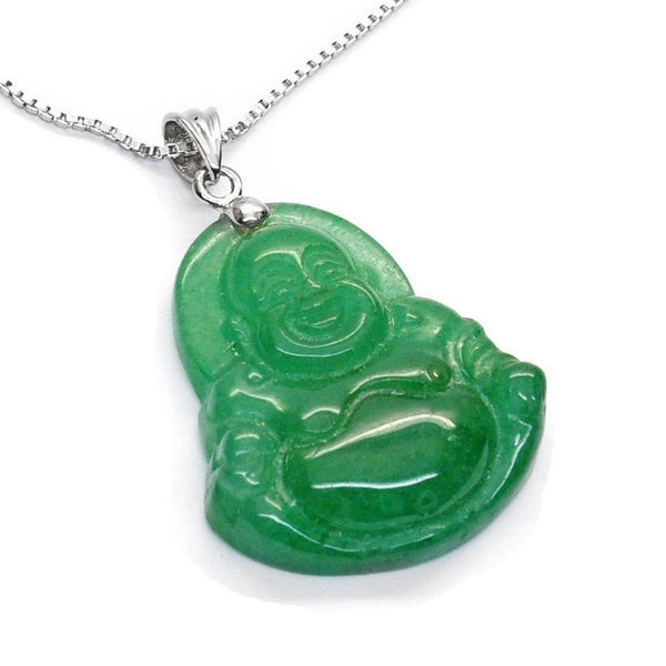 Lucky Laughing Buddha Green Aventurine Pendant on Silver Chain - Franki Baker Jewellery