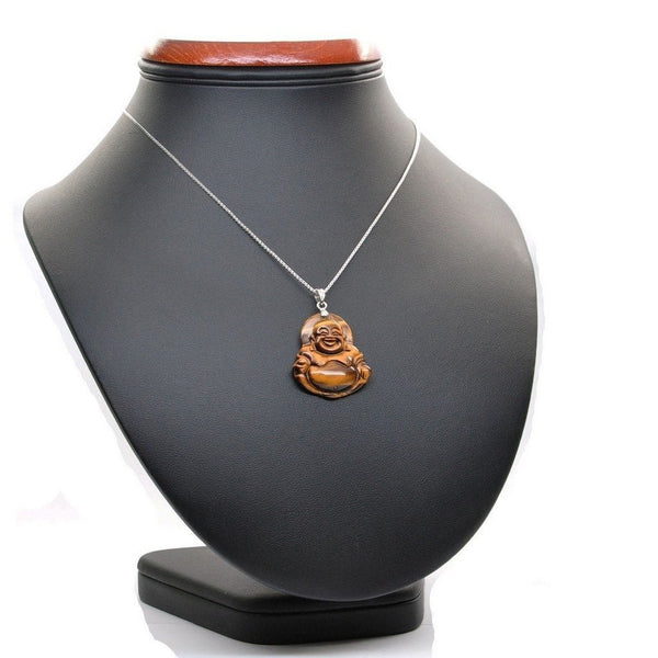 Lucky Tiger's Eye Buddha Pendant on Strong Sterling Silver Box Chain - Franki Baker Jewellery