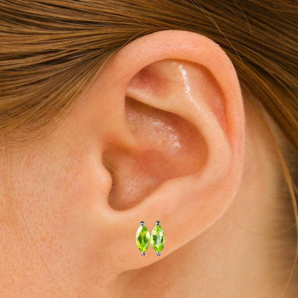 Marquise Shaped Natural Peridot & Sterling Silver Stud Earrings. Overall Size: 8x8mm. Grade AA