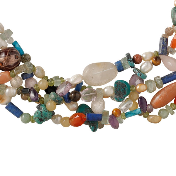 Multi Coloured Natural Gemstone & Silver Statement Necklace - Franki Baker Jewellery