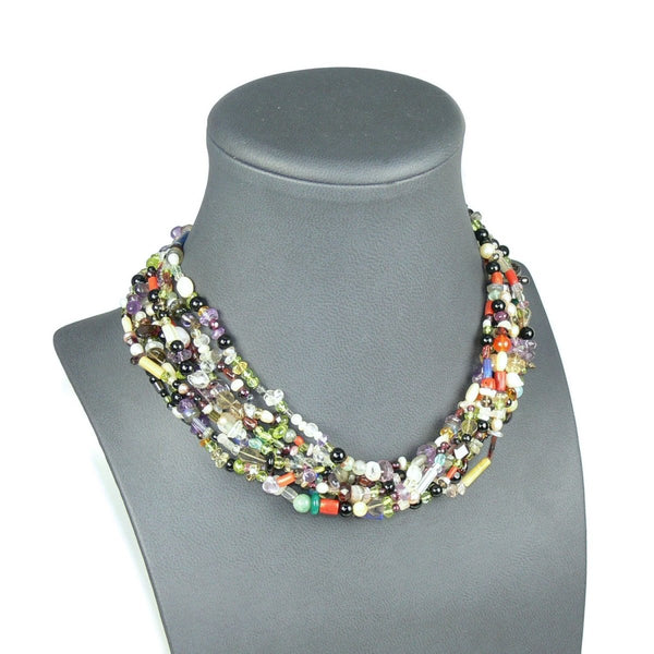 Multi Coloured Natural Gemstone & Silver Statement Necklace - Franki Baker Jewellery