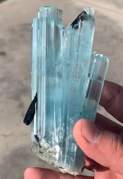 Natural Aquamarine Gemstone Double Point Pendant Necklace on 925 Sterling Silver Box Chain.