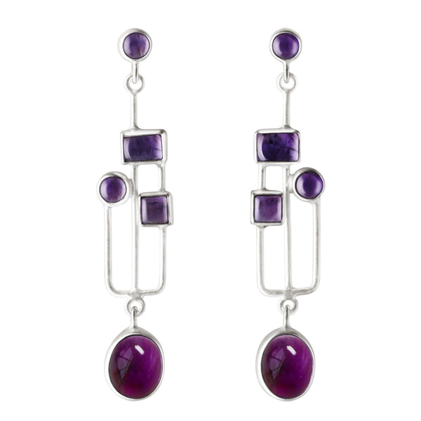 Natural Art & Craft Design 2 Colour Amethyst Gemstone & Sterling Silver Drop Earrings