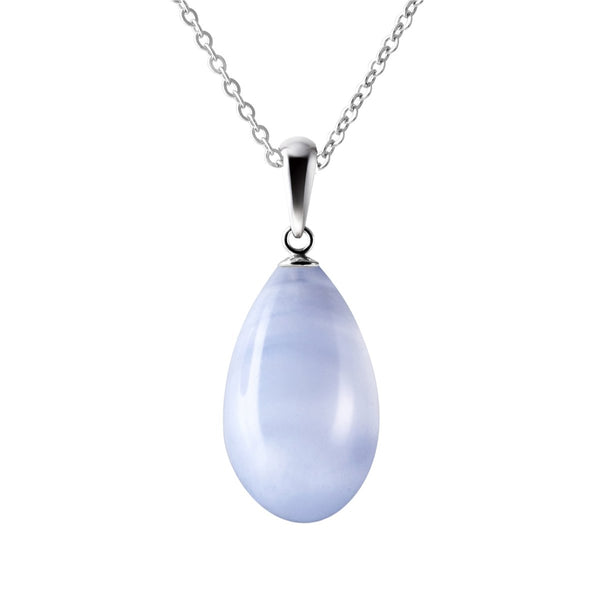 Natural Blue Lace Agate Gemstone & Sterling Silver Pendant Necklace
