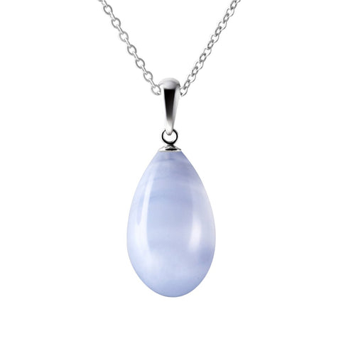 Natural Blue Lace Agate Gemstone & Sterling Silver Pendant Necklace