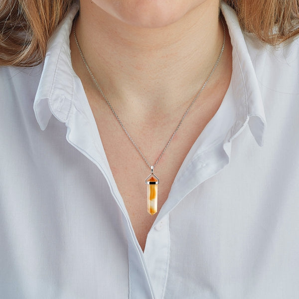 Carnelian Gemstone Point Pendant on Silver Chain