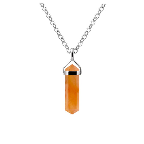 Natural Carnelian Gemstone & Sterling Silver Small Double Point Pendant Necklace. Pendant Length: 3cm Chain Length: 50cm