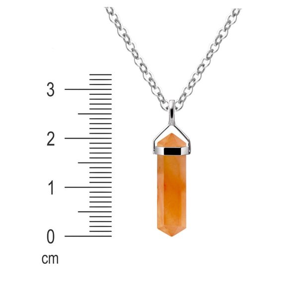 Natural Carnelian Gemstone & Sterling Silver Small Double Point Pendant Necklace. Pendant Length: 3cm Chain Length: 50cm