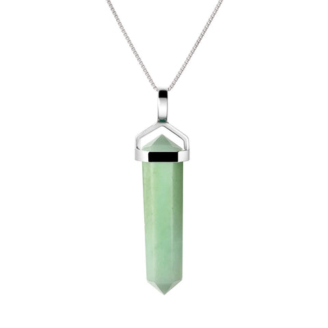 Natural Chrysoprase Gemstone & Sterling Silver Double Point Pendant Necklace. Pendant Length: 4cm. Chain Length: 50cm