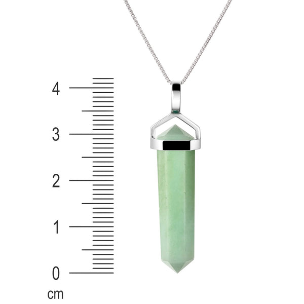 Natural Chrysoprase Gemstone & Sterling Silver Double Point Pendant Necklace. Pendant Length: 4cm. Chain Length: 50cm