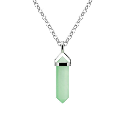 Natural Chrysoprase Gemstone & Sterling Silver Double Point Pendant Necklace. Pendant Length: 4cm. Chain Length: 55cm