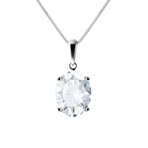 Natural Clear White Oval Topaz Gemstone Pendant Necklace on Sterling Silver Chain