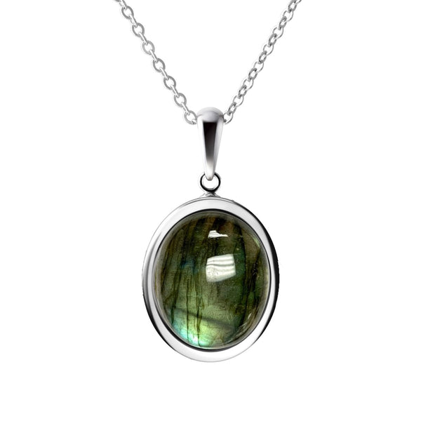 Natural Dainty Iridescent Oval Labradorite Pendant Necklace