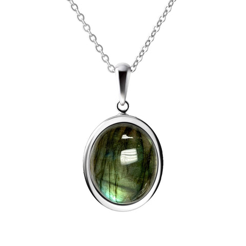 Natural Dainty Iridescent Oval Labradorite Pendant Necklace