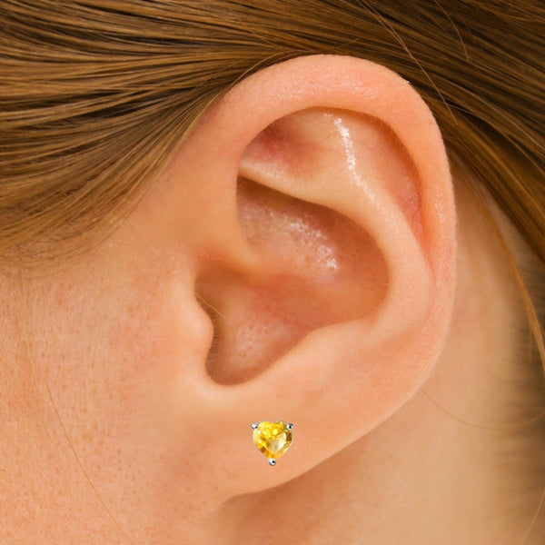Natural Facetted Heart Shaped Citrine & Sterling Silver Stud Earrings. Size 6x6mm. Grade AAA