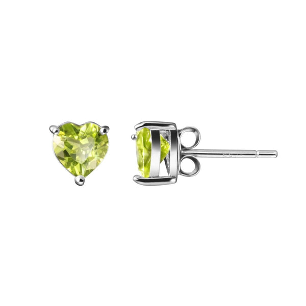 Natural Facetted Heart Shaped Green Peridot & Sterling Silver Stud Earrings. - Franki Baker Jewellery
