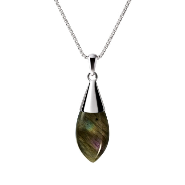 Natural Facetted Labradorite Gemstone Pendant Necklace On Sterling Silver Chain 50cms - Franki Baker Jewellery