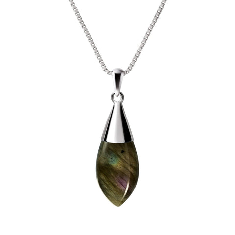 Natural Facetted Labradorite Gemstone Pendant Necklace On Sterling Silver Chain 50cms - Franki Baker Jewellery