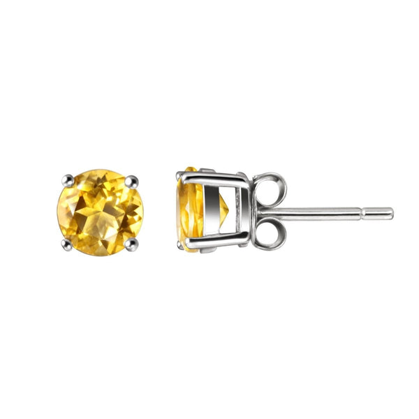 Natural Facetted Round Citrine Gemstone & Sterling Silver Stud Earrings - Franki Baker Jewellery
