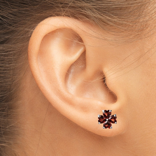 Natural Garnet & Silver Earrings for Women