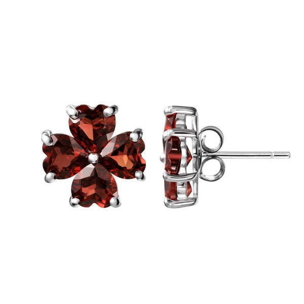 Sterling Silver Natural Garnet Gemstone Flower Stud Earrings. - Franki Baker Jewellery