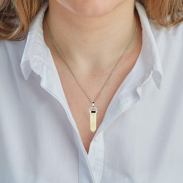 Gold Coloured Quartz Pendant on Silver Chain
