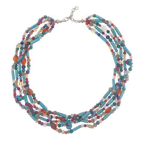 Natural Multi Colour Gemstone Statement Necklace.