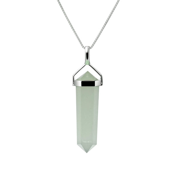 Natural New China Jade & Sterling Silver Double Point Pendant Necklace. Pendant Length: cm Chain Length: 50cm