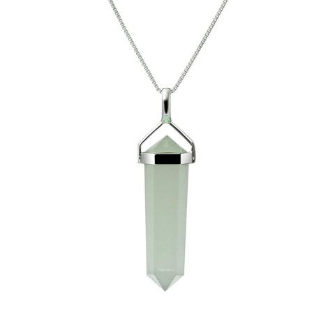 Natural New China Jade & Sterling Silver Double Point Pendant Necklace. Pendant Length: cm Chain Length: 50cm