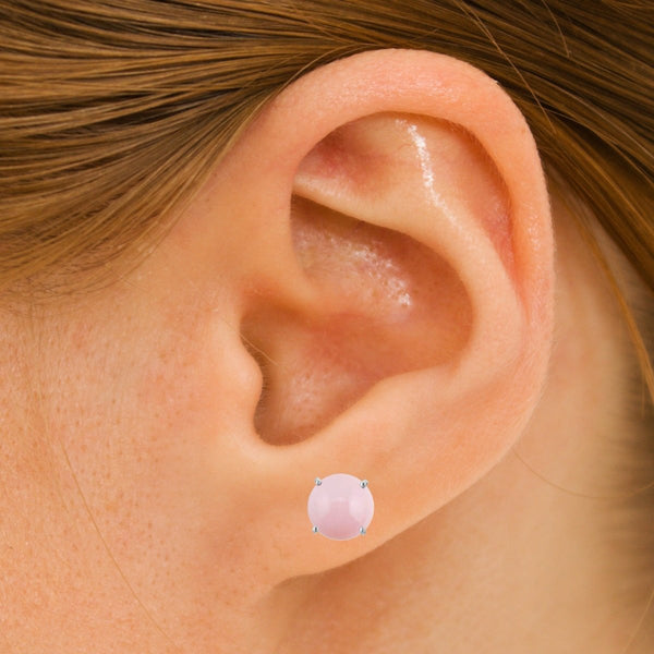 Natural Pink Opal Gemstone & 925 Sterling Silver Stud Earrings. Gem Diameter 8mm.