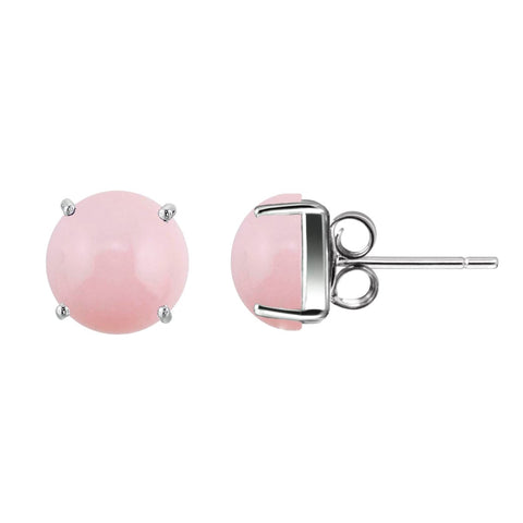 Natural Pink Opal Gemstone & 925 Sterling Silver Stud Earrings. Gem Diameter 8mm.