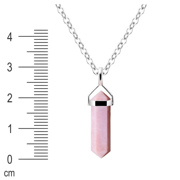 Natural Pink Opal Gemstone & Sterling Silver Dainty Double Point Pendant Necklace. Length: 55cm