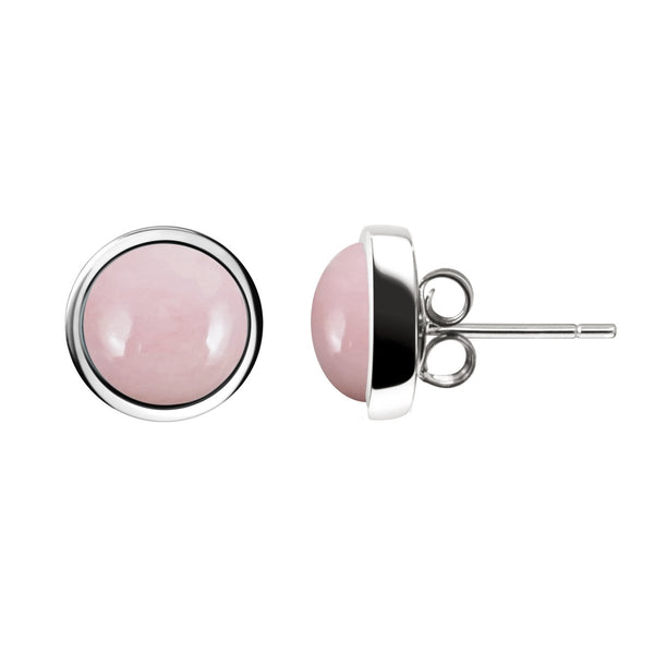 Natural Pink Opal Stud Earrings 925 Rhodium Plated Sterling Silver. Stud Size: 9.00mm
