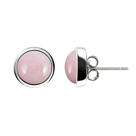 Natural Pink Opal Stud Earrings 925 Rhodium Plated Sterling Silver. Stud Size: 9.00mm