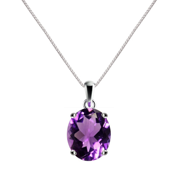 Natural Purple Amethyst Gemstone & Sterling Oval Pendant Necklace. Pendant Length: 2cm. Chain Length: 50cm