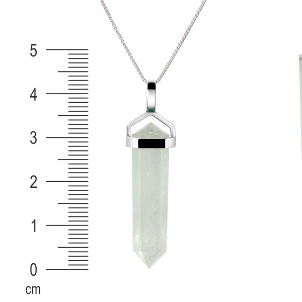 Natural Rainbow Moonstone Gemstone Double Point Pendant Necklace on 925 Sterling Silver. Pendant Length: 4.3cm. Chain Length: 50cm