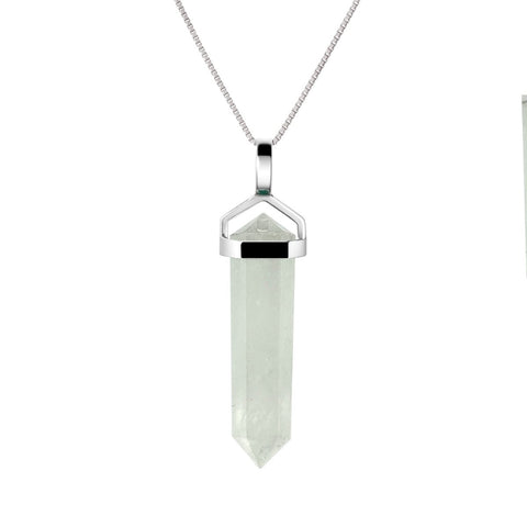 Natural Rainbow Moonstone Gemstone Double Point Pendant Necklace on 925 Sterling Silver. Pendant Length: 4.3cm. Chain Length: 50cm