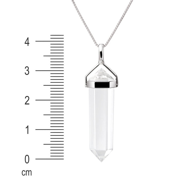 Natural Rock Crystal Gemstone Double Point Pendant Necklace on Sterling Silver