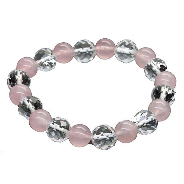 Natural Rock Crystal & Rose Quartz Gemstone Expanding Bracelet
