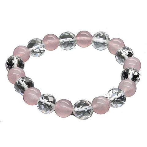 Natural Rock Crystal & Rose Quartz Gemstone Expanding Bracelet
