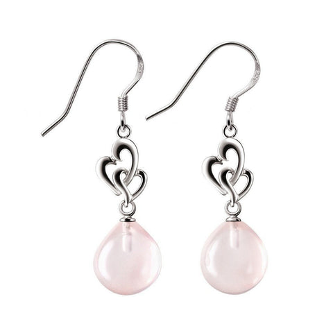 Natural Rose Quartz and 925 Sterling Silver Intertwined Hearts Drop Earrings - Franki Baker Jewellery