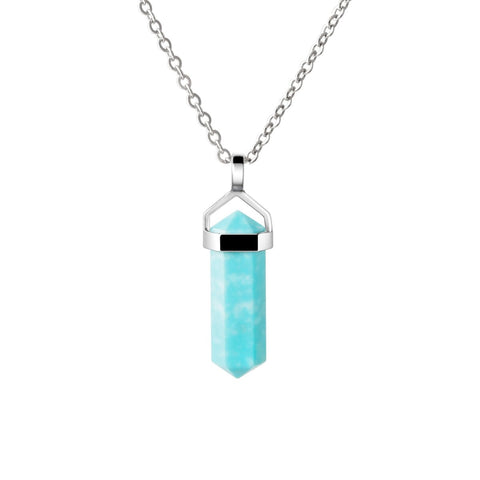 Natural Turquoise Gemstone Double Point Pendant Necklace & Sterling Silver - Franki Baker Jewellery