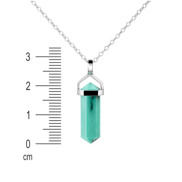 Natural Turquoise Gemstone Double Point Pendant Necklace & Sterling Silver