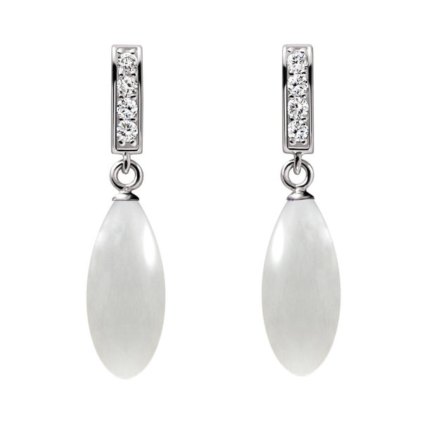 Natural White Iridescent Moonstone Gemstones & 925 Sterling Silver Earrings With CZ Detail. - Franki Baker Jewellery